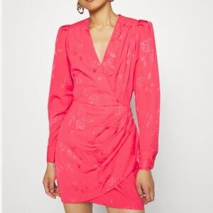 Yvonne Cras Pink Floral Wrap Mini Dress Shoulder Pads | EU 36 US 4